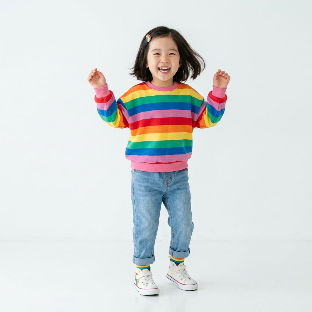 레인보우 스트라이프 맨투맨