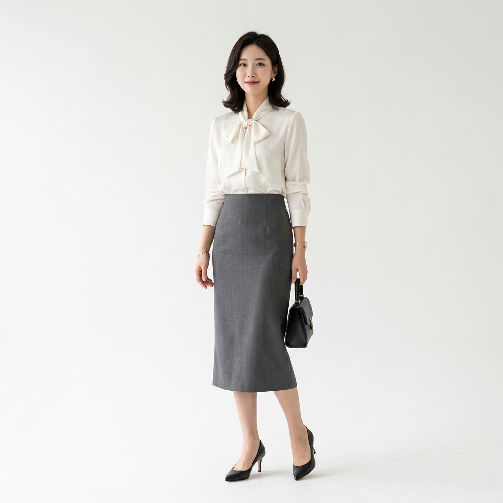 실크 보타이 블라우스